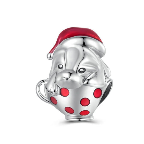 Christmas Eve Pendant Dog Gift Box Christmas Charm Genuine 925 Sterling Silver Charms Gifts for her Christmas gift, Tea cup Charm