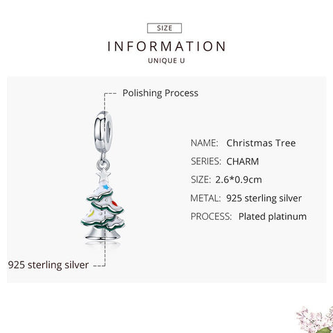 Christmas Tree Charm Genuine 925 Sterling Silver Charms Gifts for her Christmas gift, Christmas Charm, Glass Christmas tree