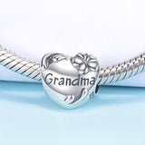 Grandma Heart Charm Heart 925 Silver Charm European style Bracelet, Necklace charm