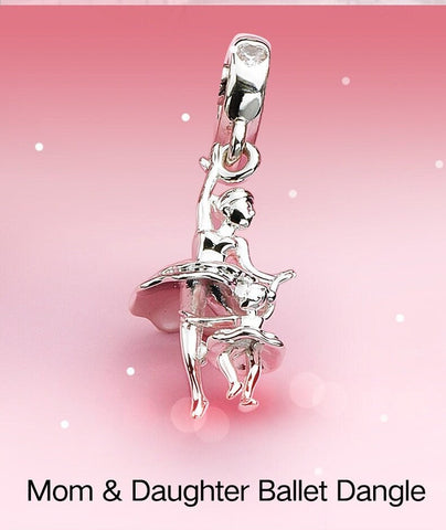 Ballet Dancer Charms Clear Heart CZ Ballet Mother & Danghter Dangle Charm Ballet Teacher Gift, Ballet Necklace Pendant