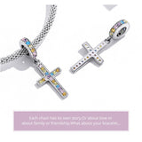 Colorful Cross Pendant Charm 925 Silver Charm European style Bracelet, Necklace charm, 925 Charm Religious gift, Cross charm