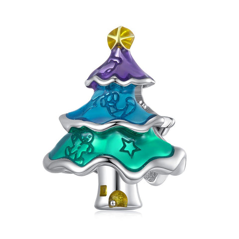 Christmas Tree Charm Genuine 925 Sterling Silver Charms Gifts for her Christmas gift, Christmas Charm, Glass Christmas tree