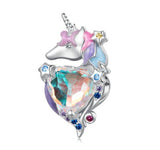 Magical Unicorn charm Glass Heart Rainbow Unicorn Charm Dangle Charm 925 Silver Charm European style Unicorn Charm