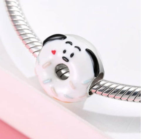 Donut Charm Retro Dog Enamel Charm 925 Sterling Silver Charm Bead Fit For Bracelets And Necklaces Desert charm