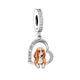 Basset dog I Love You Forever Dog 925 Sterling Silver Dangle Charm Fits all Charm Bracelets, Dog Charm