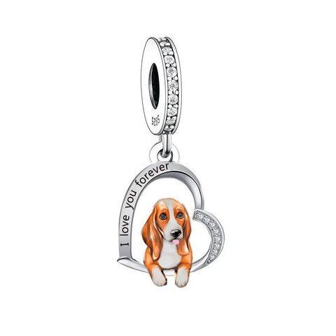 Basset dog I Love You Forever Dog 925 Sterling Silver Dangle Charm Fits all Charm Bracelets, Dog Charm