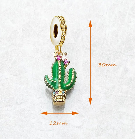 Cactus Flower charm, Flower Cactus 925 Silver Charm European style Bracelet , Necklace Charm, 925 Gold Plated Charm, Gifts for her