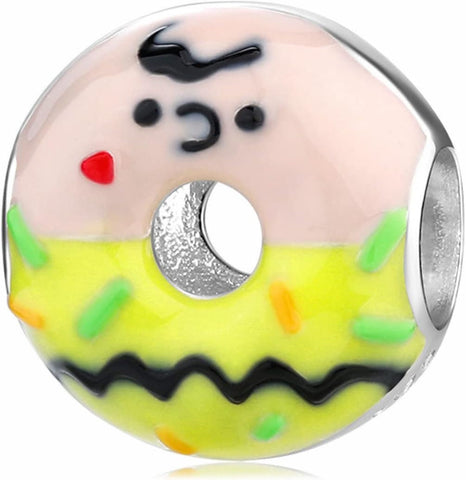 Donut Charm Retro Peanut Enamel Charm 925 Sterling Silver Charm Bead Fit For Bracelets And Necklaces Desert charm