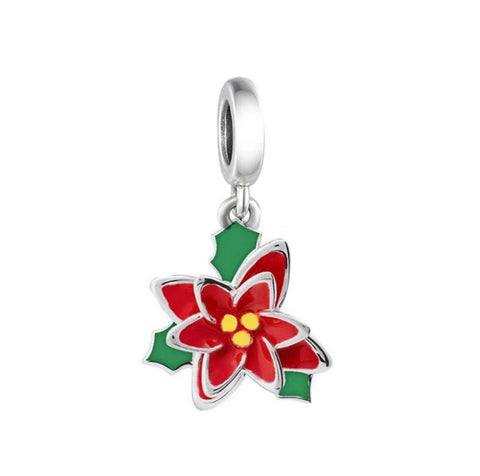 Christmas Ponseitta Charm Genuine 925 Sterling Silver Charms Gifts for her Christmas gift, Christmas Charm, Christmas garland