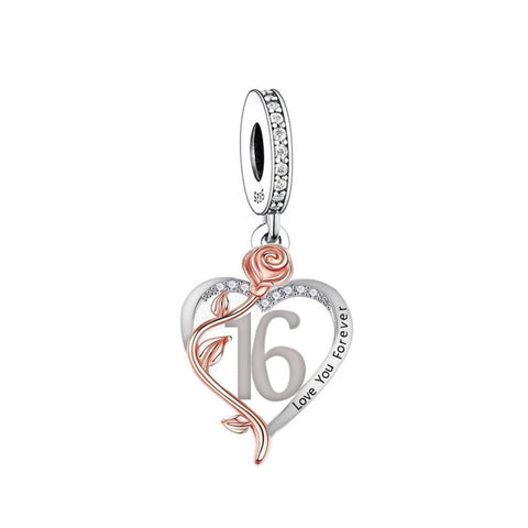 Sweet 16th Birthday I Love You Forever 925 Sterling Silver 16th Birthday Dangle Charm Bead Landmark Birthday Fits all Charm Bracelets