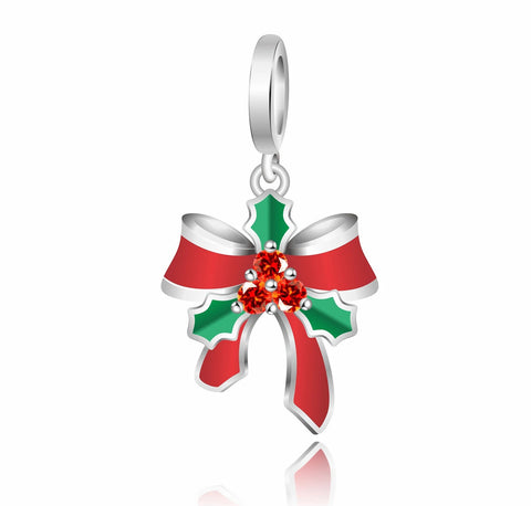 Christmas Ponseitta Charm Genuine 925 Sterling Silver Charms Gifts for her Christmas gift, Christmas Charm, Christmas garland