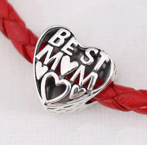 Best Mom Heart charm Brand New S925 Sterling Silver Heart Charm  Charm Fits all Charm Bracelets