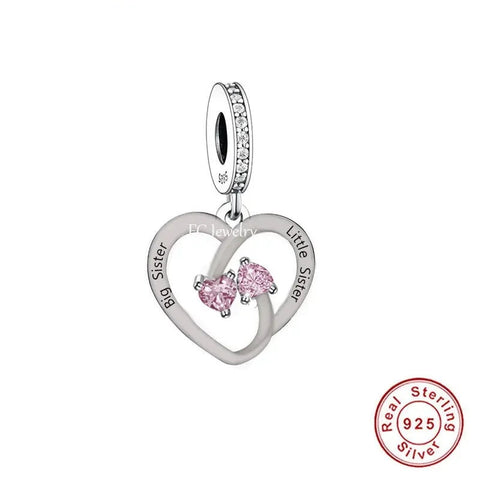 Big Sis Little Sis Sisters charm heart Charm 925 Silver Charm European style Bracelet, Necklace charm