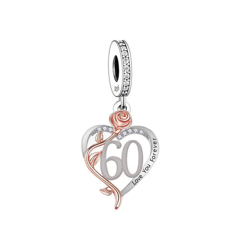 60th I Love You Forever Numbers Anniversary Birthday Charms fit all major brands of charm bracelets Landmark Birthday 60 years old