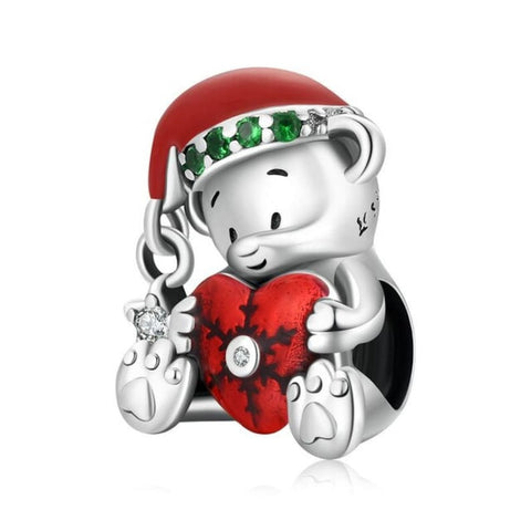 Christmas Eve Pendant Bear Gift Box Christmas Charm Genuine 925 Sterling Silver Charms Gifts for her Christmas gift, Christmas Charm