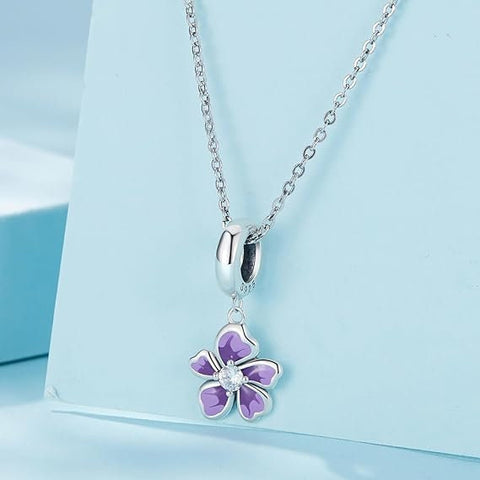 Purple Pansy Flower charm, Flower Iris 925 Silver Charm European style Bracelet , Necklace Charm, 925 Charm, Gifts for her