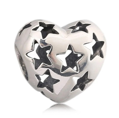 Stars and Heart charm Brand New S925 Sterling Silver Heart Charm  Charm Fits all Charm Bracelets