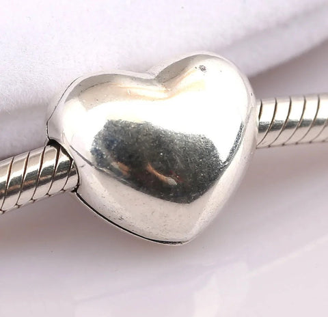 Big Smooth Heart Steady Heart Charm Clips charm Brand New S925 Sterling Silver Heart Charm  Charm Fits all Charm Bracelets