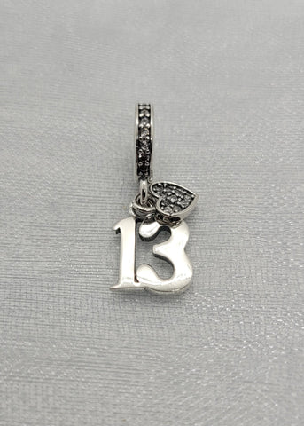 Teenager Birthday 13th Birthday 925 Sterling Silver 13th Birthday Charm Bead Landmark Birthday Fits all Charm Bracelets Heart charm