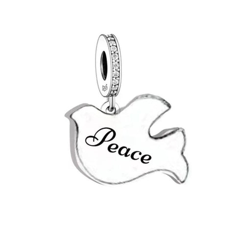 Peace Charm Bead  Heart Charm 925 Silver Charm Bracelet charm Necklace charm, 925 Charm, Gifts for her