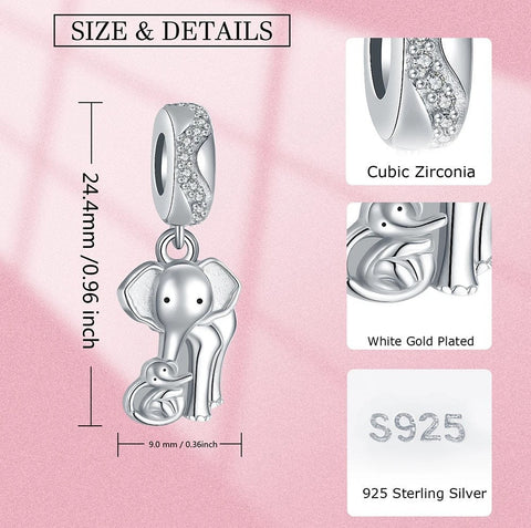 Elephant Mother and Baby charm 925 Sterling Silver  Mum | Mummy Gift Elephant Charm