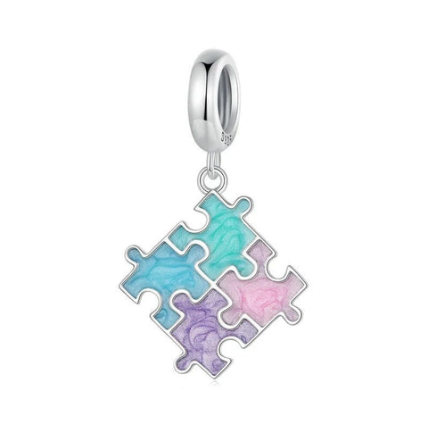 Macaron Color Puzzle Pendant Dangle Charm, 925 Sterling Silver, Autism Jewelry, Autism Mom Gift, Autism Bracelet Charm, Autism Pendant