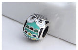 Elegant Owl Charms Fit Bracelets, 925 Sterling Silver, Bird Lover Gift, Owl Jewelry, Owl - Enamel CZ Bead Charm