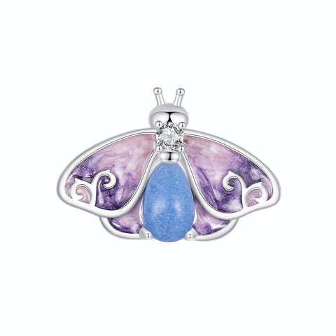 Luminous Purple Moth Stopper Charm Butterfly charm, Fits European style Charm 925 Sterling Silver Charm, Glow in the Dark