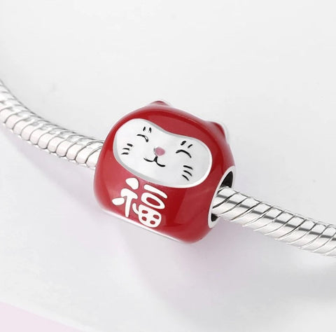 Good Luck cat Anime Charm, Cartoon Charm, Cat Charm S925 Sterling Silver Charms for Bracelet, charms for necklace