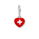 Switzerland charm, Swiss Charm, Lobster claw charm Red Cross Heart Pendant Dangle Charm, 925 Sterling Silver, Swiss Jewelry