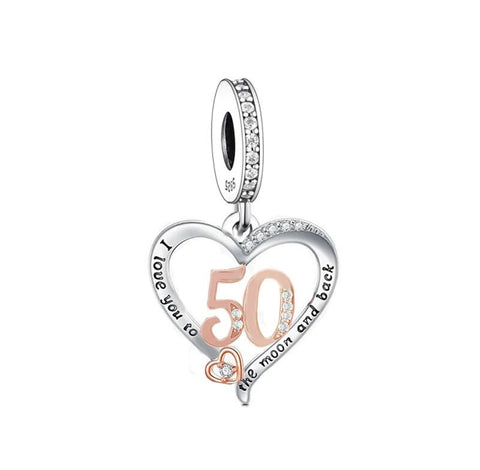 50th Birthday Celebration, 925 Sterling Silver 50th Birthday I love you to the Moon and Back Landmark Birthday Charm 50th Anniversary