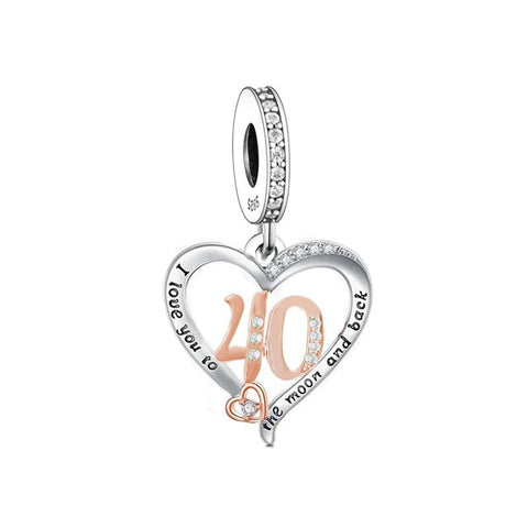 40th Birthday Celebration, 925 Sterling Silver 40th Birthday I love you to the Moon and Back Landmark Birthday 40th heart charm