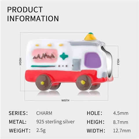 Ambulance Charm, Anime Charm, Cartoon Charm, Paramedic car Charm S925 Sterling Silver Charms for Bracelet, charms for necklace