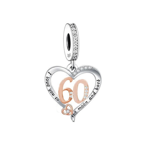 60th Numbers Anniversary Birthday Charms I love you to the Moon and Back  Landmark Birthday Fits all Charm Bracelets 60 years old