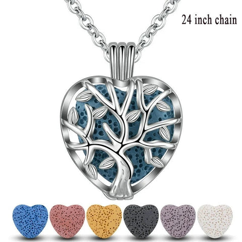 Tree of Life  Volcanic Stone Necklace Aromatherapy Essential Oil Lava Stone Diffuser Necklace Jewelry for Women Gift 14mm Cage 7 Stones