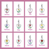 Birth Flower & Birthstone Charm 925 Sterling Silver Floral birth month Multi Color Silver Birth Month ,European style bracelets