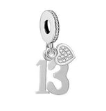 Teenager Birthday 13th Birthday 925 Sterling Silver 13th Birthday Charm Bead Landmark Birthday Fits all Charm Bracelets Heart charm