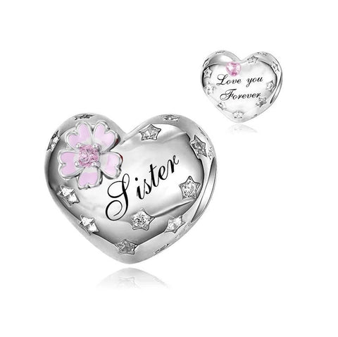 Sister Heart Charm Love you Forever Sister Charm 925 Silver Charm European style Bracelet, Necklace charm, Sister gift