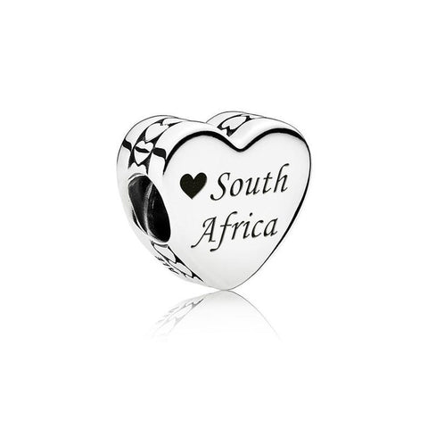 Love South Africa African Map Heart Charm 925 Silver Charm European style Bracelet Necklace Charm 925 Charm Africa charm, African charm