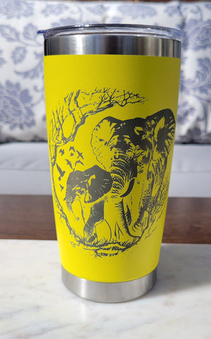 Elephant Laser Engraved 20oz Double Wall Insulated Tumbler Travel mug, custom Seamless Tumbler , Safari Lover, animal lover