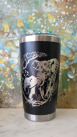 Elephant Laser Engraved 20oz Double Wall Insulated Tumbler Travel mug, custom Seamless Tumbler , Safari Lover, animal lover