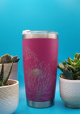 Protea Laser Engraved 20oz Double Wall Insulated Tumbler Travel mug, custom Seamless Tumbler , Protea Lover, African Protea