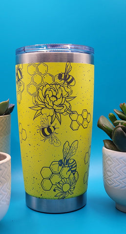 Honey Bees Distressed Laser Engraved 20oz Double Wall Insulated Tumbler Travel mug, custom Seamless Tumbler Honeybee, Bumble Bee