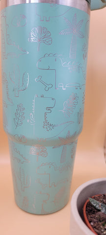 Kids Dinosaur Laser Engraved 30oz Double Wall Insulated Tumbler Custom Engraved Seamless Tumbler