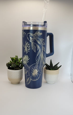 Koi Fish 40oz Double Wall Insulated Tumbler with Handles Gift for mom, Granny, sister, Niece, Teacher gift, Fish lover, Prosperity Luck