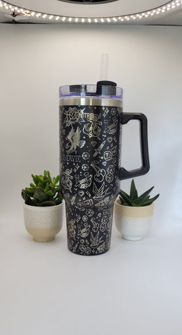 Old school Tattoos 40oz Double Wall Insulated Tumbler with Handles Gift for mom, Granny, sister, Niece, Teacher gift, Tattoo