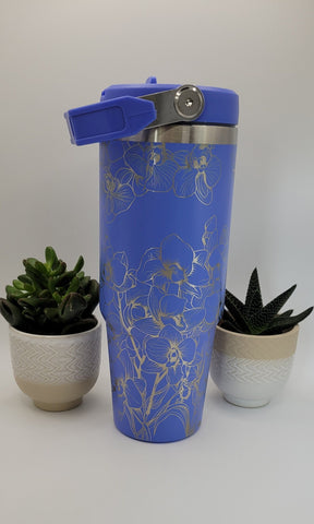 Orchid, flowers, floral Laser Engraved 30oz Double Wall Insulated Tumbler Custom Seamless Tumbler