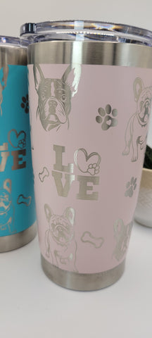 French Bulldog Laser Engraved 20oz Double Wall Insulated Tumbler Travel mug,Seamless Tumbler ,Gift for daughter, niece, Friend