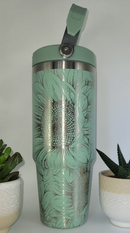 Sunflowers Blooming Garden Laser Engraved 30oz Double Wall Insulated Tumbler Custom Seamless Tumbler