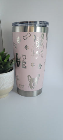 French Bulldog Laser Engraved 20oz Double Wall Insulated Tumbler Travel mug,Seamless Tumbler ,Gift for daughter, niece, Friend